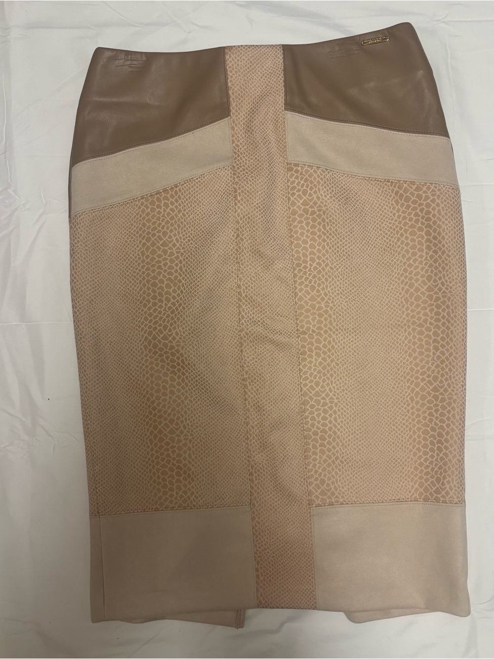 Marc New York Taupe Mixed-Material Pencil Skirt